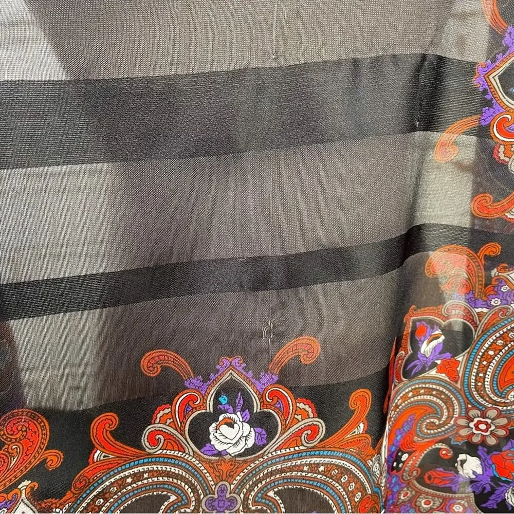 Vintage Black Purple Red Italian Floral Paisley Lightweight Scarf